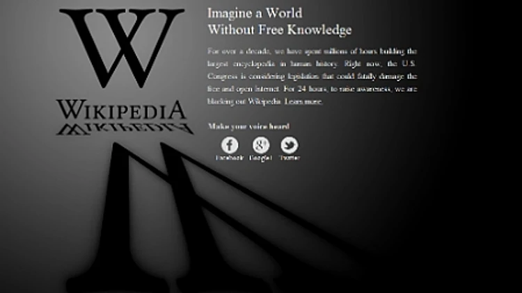 ויקיפדיה מוחשכת כמחאה על SOPA