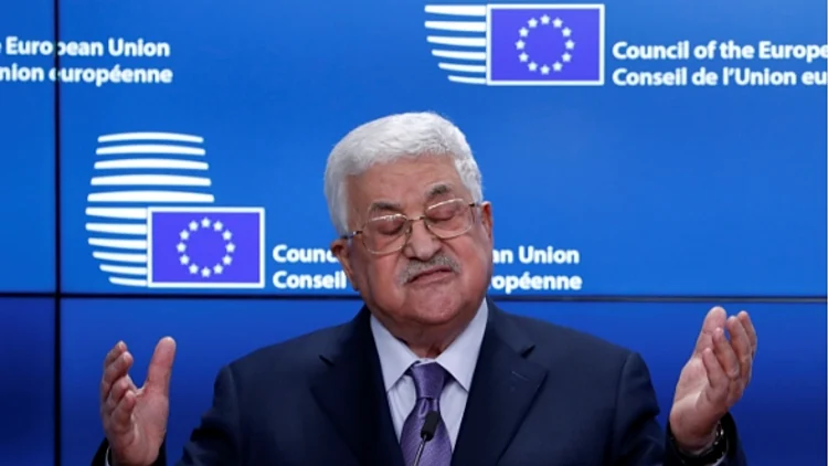 אבו מאזן במסיבת עיתונאים לפני פגישת שרי החוץ של האיחוד האירופי בבריסל( רויטרס)