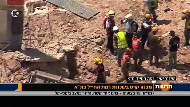 כוחות צה"ל באזור קריסת החניון ברחוב הברזל ברמת החייל בת"א