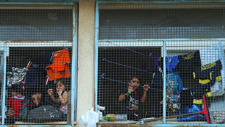 פלסטינים בבית ספר של האו"ם ברצועה