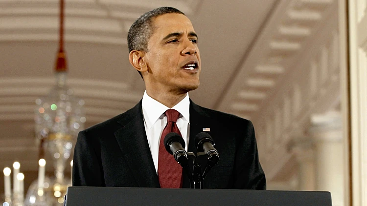 ברק אובמה נואם במסיבת עיתונאים בבית הלבן