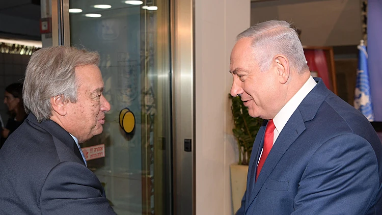 בנימין נתניהו בפגישתו עם אנטוניו גוטרש