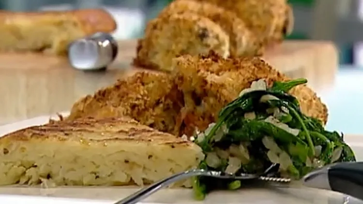 עוף בציפוי פריך עם מאפה תפוחי אדמה מתוך התוכנית של אהרוני 8.4.2011