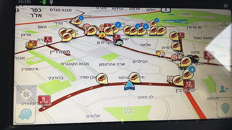 פקקים כפי שנראים בתוכנת Waze