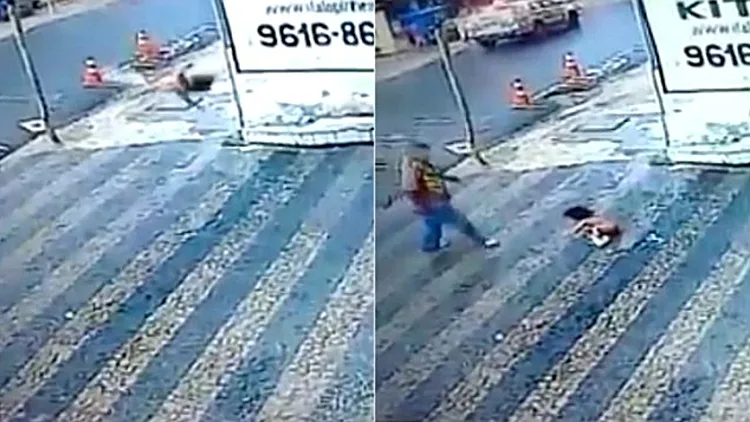 הרגע ובו פעוט נופל מבניין ויוצא ללא פגע