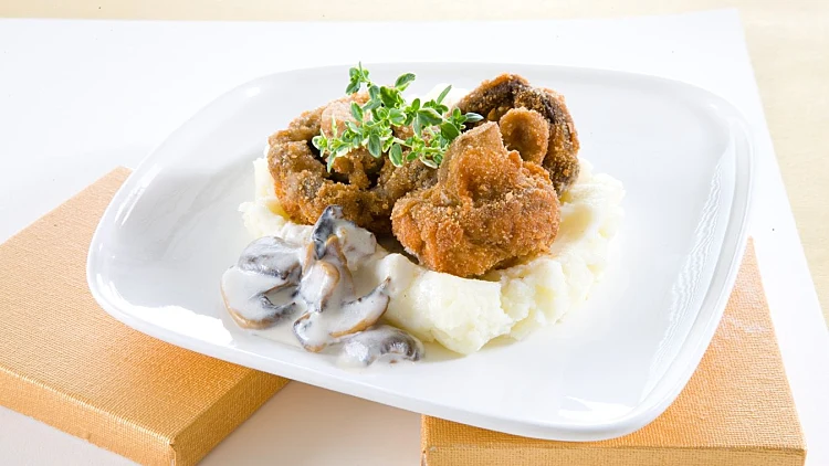 פטריות מטוגנות עם פירה בשמנת