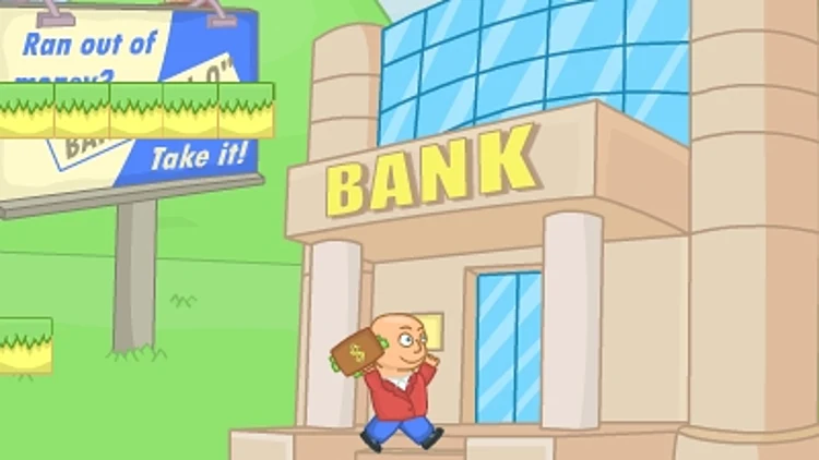 אדם מצוייר ליד בנק