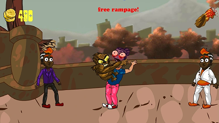 קוף מצוייר חונק אישה ברחוב