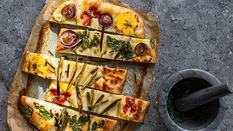 Flower,focaccia,creative,idea,of,focaccia,cooking.,crispy,focaccia,with