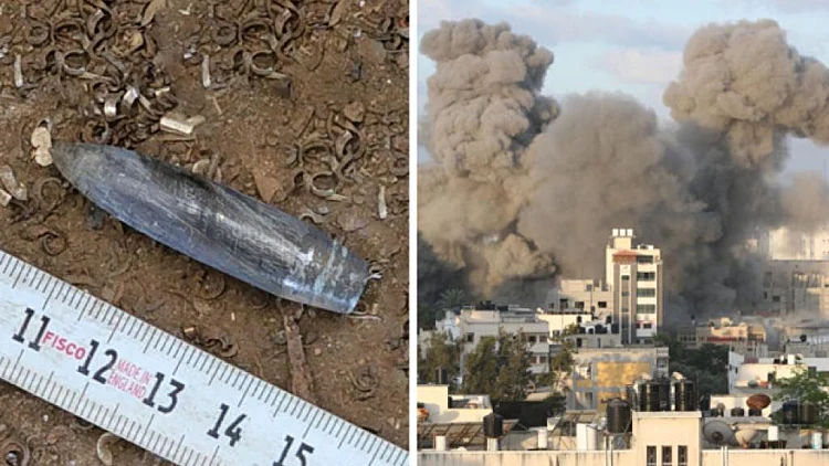 תקיפת חיל האוויר ברצועת עזה לצד הקליע שנמצא בנתיב העשרה