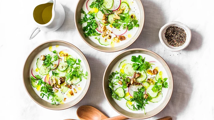 Summer,greek,yogurt,cold,soup,with,cucumber,,radish,,cilantro,and