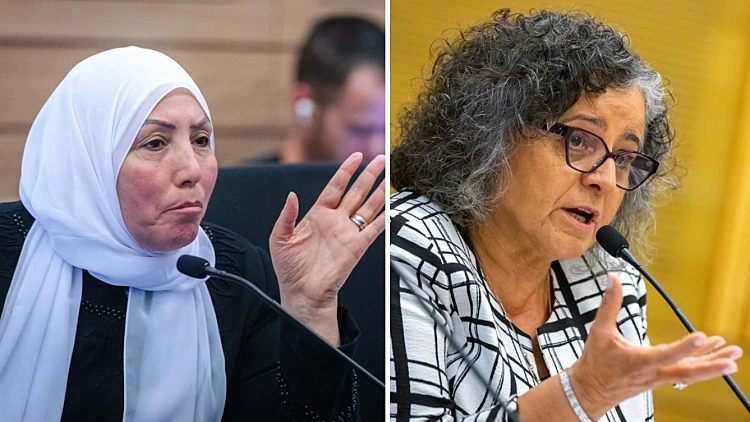 חברות הכנסת עאידה תומא סלימאן (חד"ש) ואימאן ח'טיב יאסין (רע"מ) שהורחקו מהכנסת חרבות ברזל