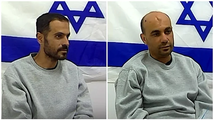 נביל רגב עבד אשתיוי (משמאל) ובכר אחמד בכר קניטה בחדר החקירות