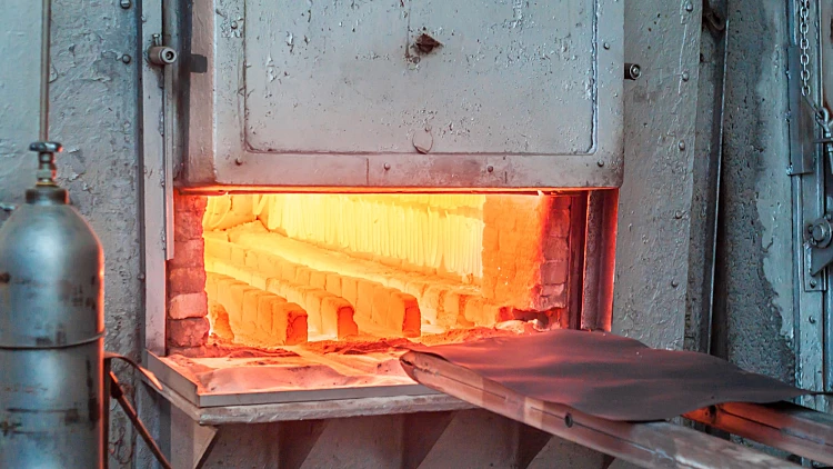 Metal,hardening,furnace.,the,door,is,open,,ready,to,load