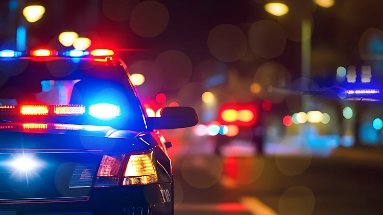 Police,cars,at,night.,police,car,chasing,a,car,at