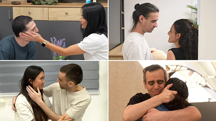 החיבוק עם הילדים - והאיחוד עם בנות הזוג: "אבא בא הביתה"