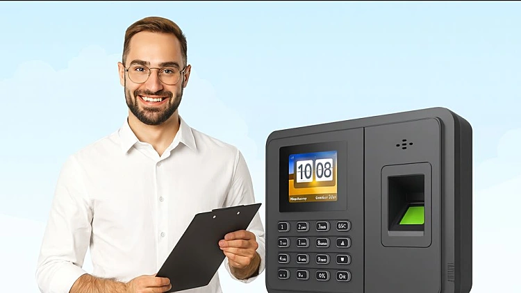 נציג החברה ליד שעון נוכחות