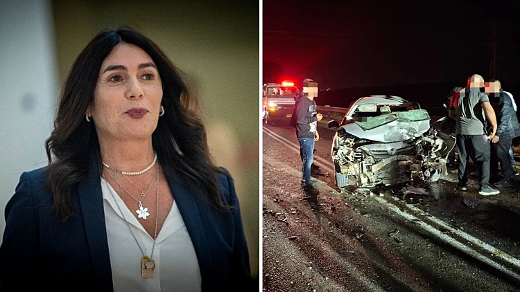השרה מירי רגב, ברקע זירת תאונת דרכים