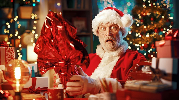 Funny,santa,claus,sitting,at,his,desk,at,home,and