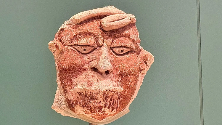 Cancun,mexico,october,18,2024 Stucco,plaster,painted,polychrome,mask,of,a,captive,with