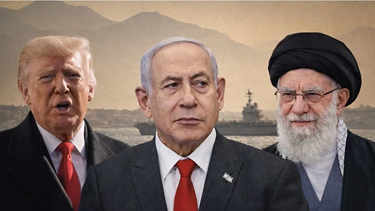 חמינאי, נתניהו וטראמפ ברקע נושאת המטוסים ג'רלד פורד