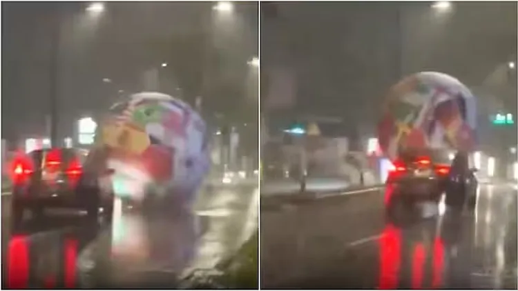 כדור ענק של גביע העולם נסחף בסערה והתגלגל ברחובות של סן סלבדור