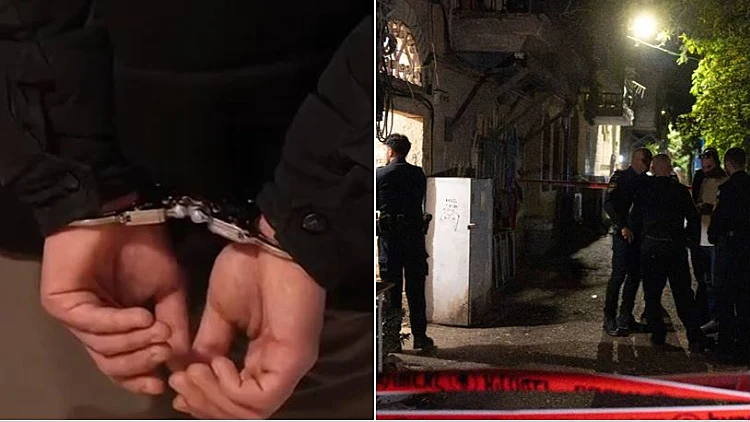 זירת הרצח בנחלאות וגבר באזיקים (אילוסטרציה)