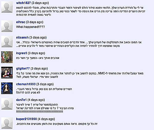 תגובות בפייסבוק לסגירתו של ערוץ המוזיקה הישראלית ביוטיוב