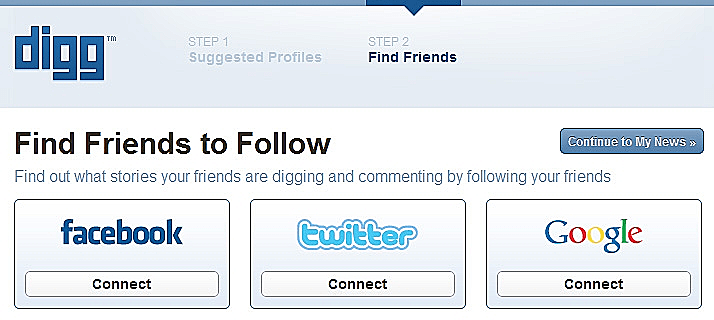 גרסת האלפא של אתר digg - התממשקות עם רשתות חברתיות