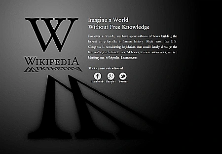 ויקיפדיה מוחשכת כמחאה על SOPA