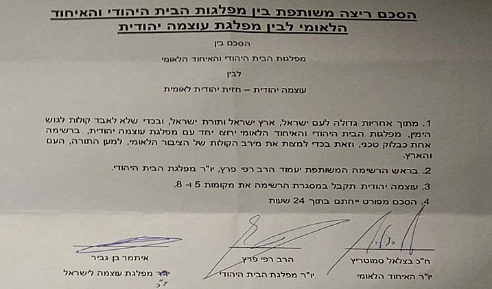 טופס ההסכם בין הבית היהודי לעוצמה יהודית