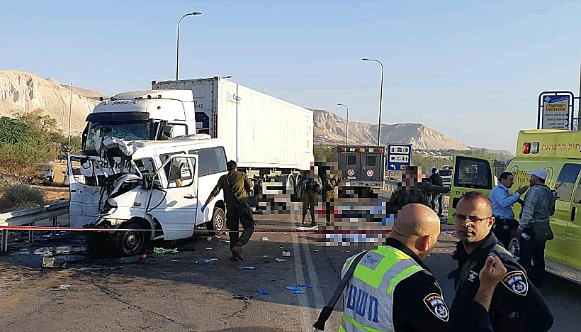 זירת התאונה בכביש 90 ליד פצאל