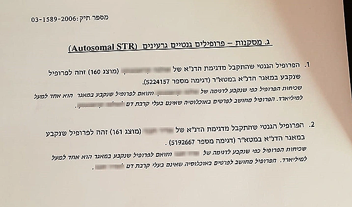 דוח המכון לרפואה משפטית על ממצאי תיק ראדה
