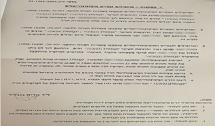 דוח המכון לרפואה משפטית על ממצאי תיק ראדה