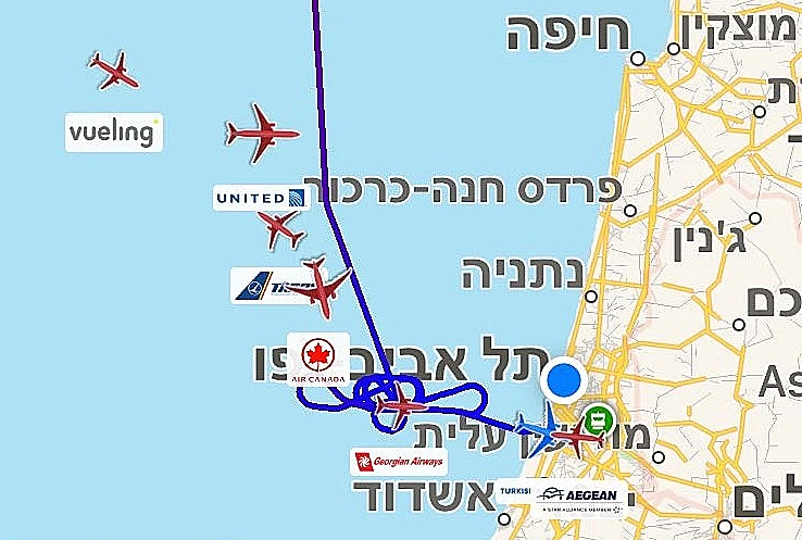 מטוס מתקשה לנחות וחג בשמי הים התיכון. מפת נחיתות בנמל התעופה בן גוריון