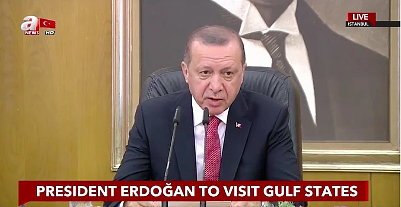 ארדואן במסיבת עיתונאים במסגרת שיחות לסיום המשבר בין מדינות המפרץ