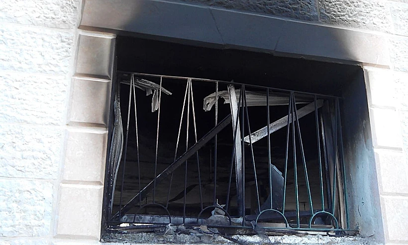 המסגד שהוצת בכפר אל-מורייר סמוך לרמאללה