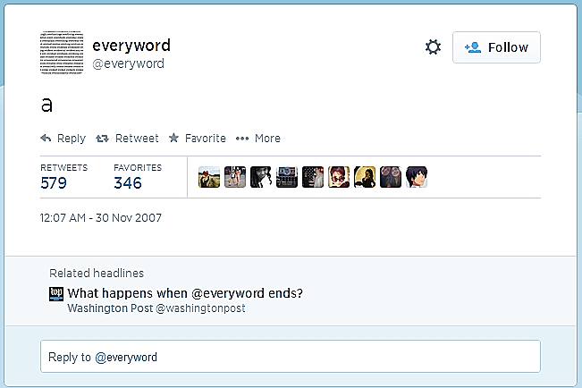 חשבון הטוויטר Everyword שמצייץ כל מלה בשפה האנגלית