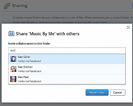 dropbox שיתוף בפייסבוק