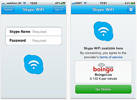 אפליקציית סקייפ Wi-Fi ל-iOS