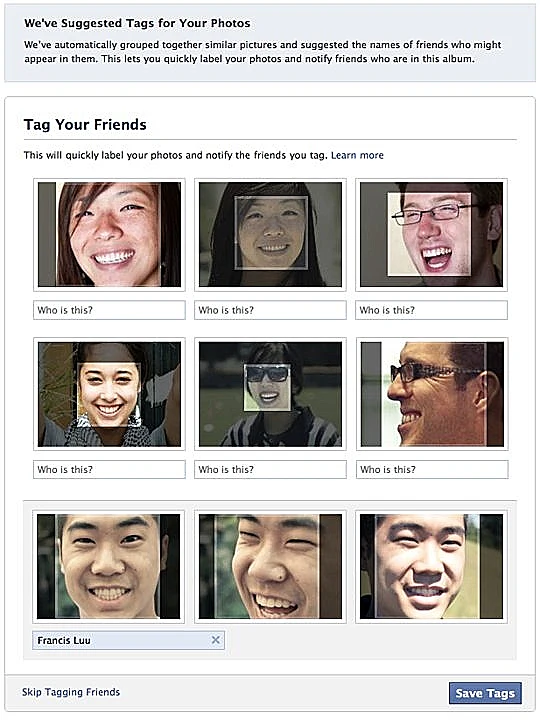 צילום מסך של יכולת זיהוי הפנים של פייסבוק