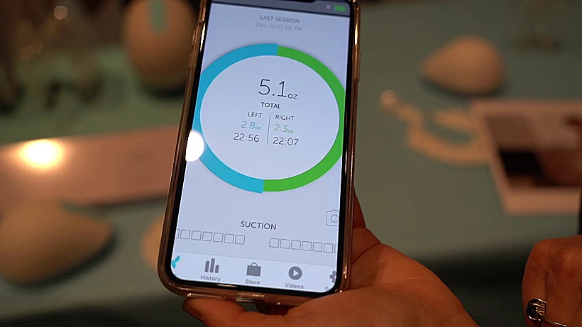 האפליקציה של Willow בפעולה: מודדת את כמות החלב שנשאב בכל צד