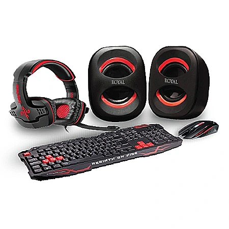 סט מקלדת עכבר אוזניות ורמקולים