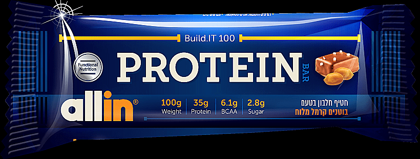חטיף חלבון אול אין מסדרת בליד-איט בטעם קרמל מלוח 100 גרם מחיר 17.90 שח(יחצ )