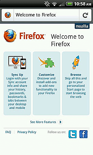 פיירפוקס לאנדרואיד - צילום מסך