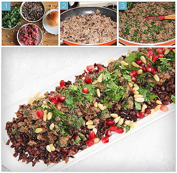 בשר טחון על מצע אורז