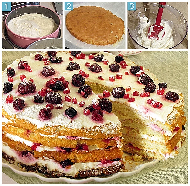 עוגת שכבות עם קרם גבינה ופירות יער