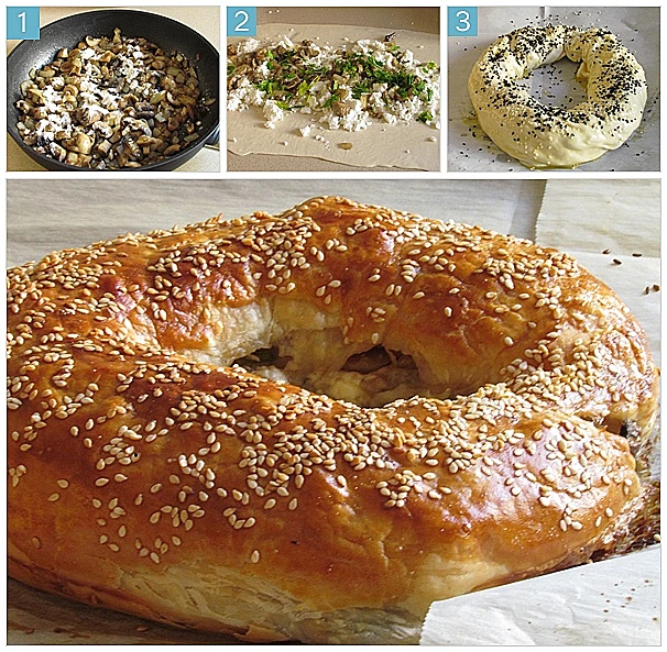 בצק פילאס במילוי גבינות ופטריות