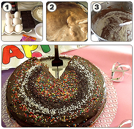 עוגת שוקולד עם סוכריות צבעוניות