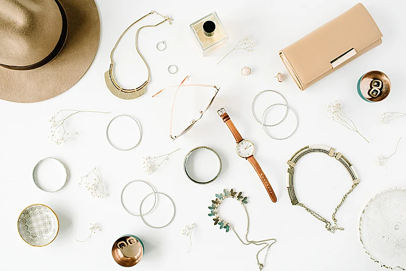 Woman,trendy,fashion,accessories,arrangement,on,white,,flat,lay,,top